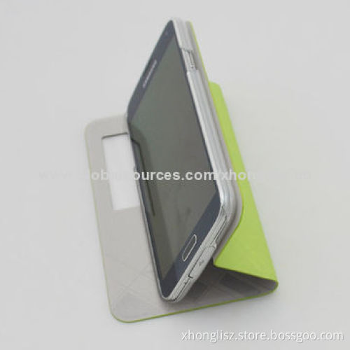 Leather Mobile Phone Case for Samsung Galaxy S5, Windows Smart View Clear